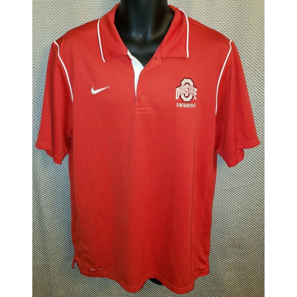Ohio State Buckeyes Swimming Scarlet Polyester Nike Dri-Fit Polo - Mens Large